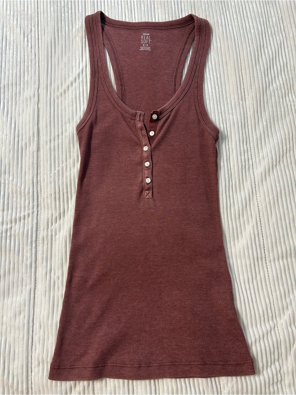 aerie Ribbed Henley Racerback Tank Top - Maroon Brown